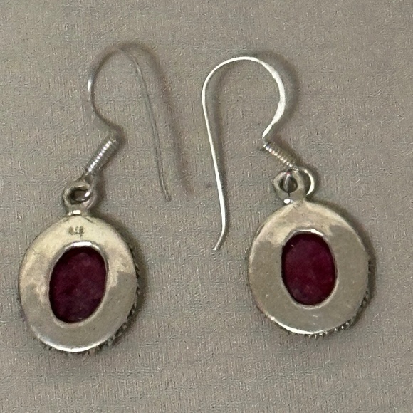 925 Sterling silver – large, genuine oval ruby hook earrings. Rope decoration - Picture 2 of 10
